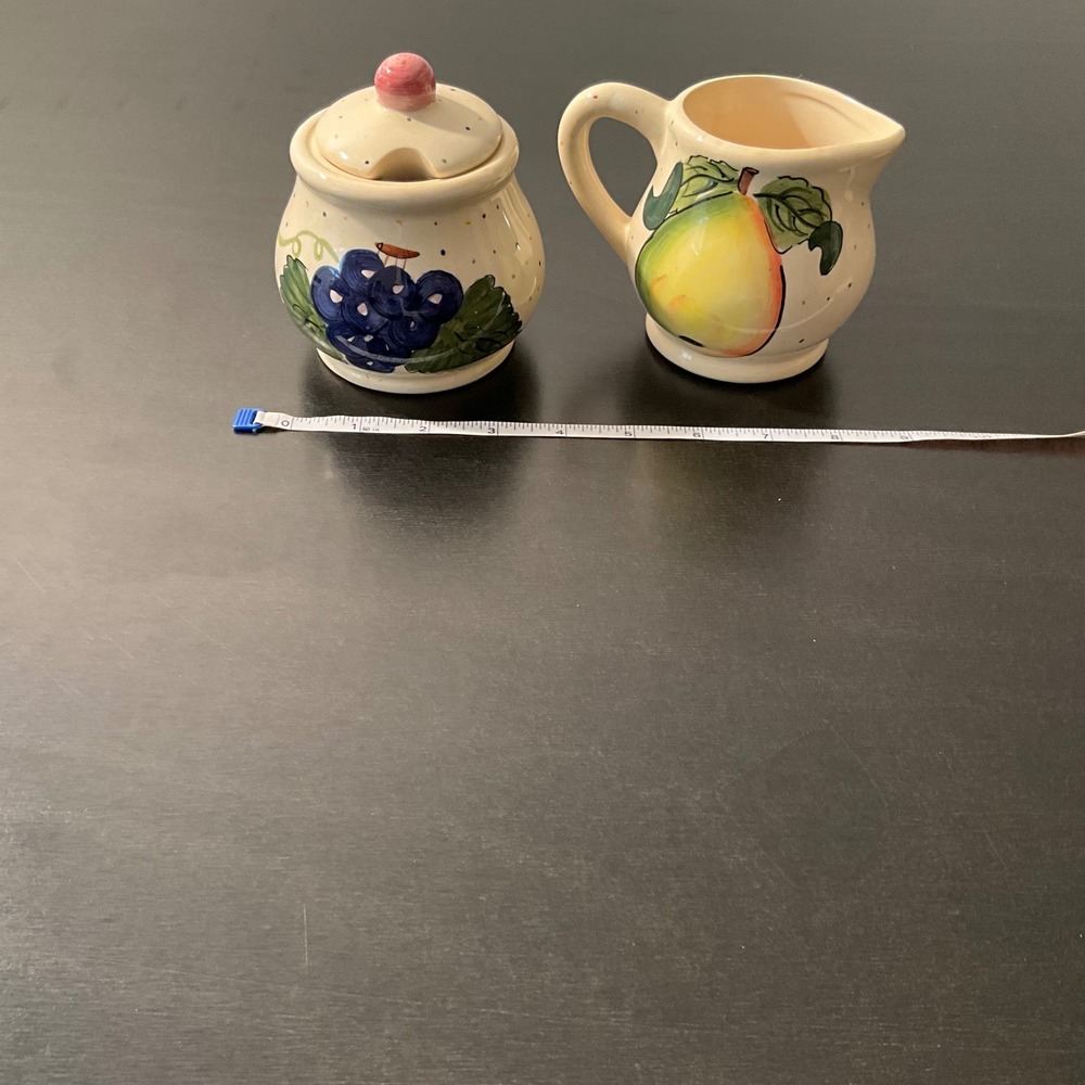 Young's 1996 Creamer & Sugar Bowl Set with Lid Fruit Design Vintage